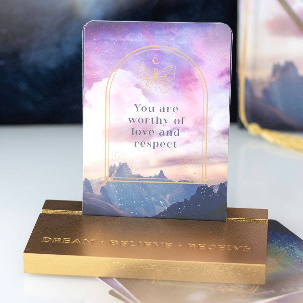 Set of Affirmation Cards With Wooden Stand