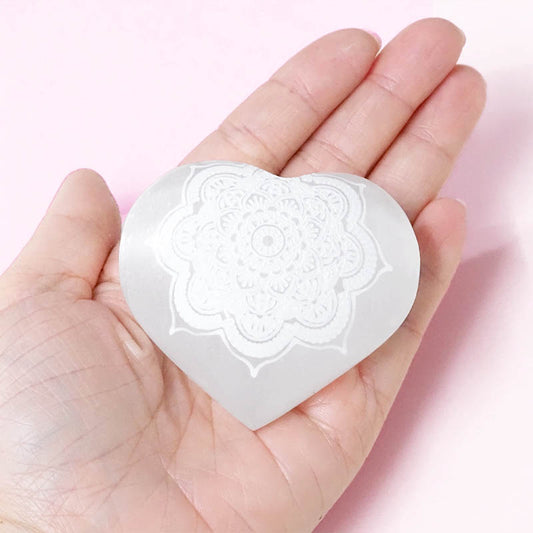 Selenite Heart Engraved Palm Stone